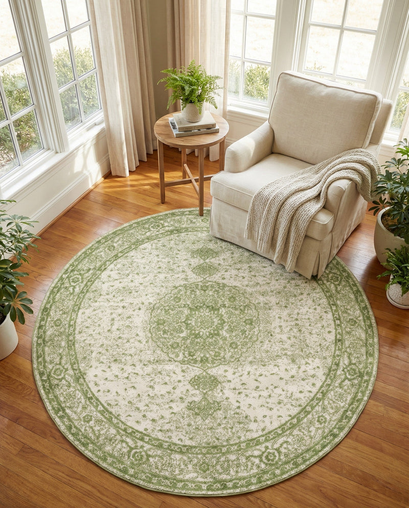 Dover Terrace Collection Area Rug - Marina (Green) Round Green  lifestyle 47
