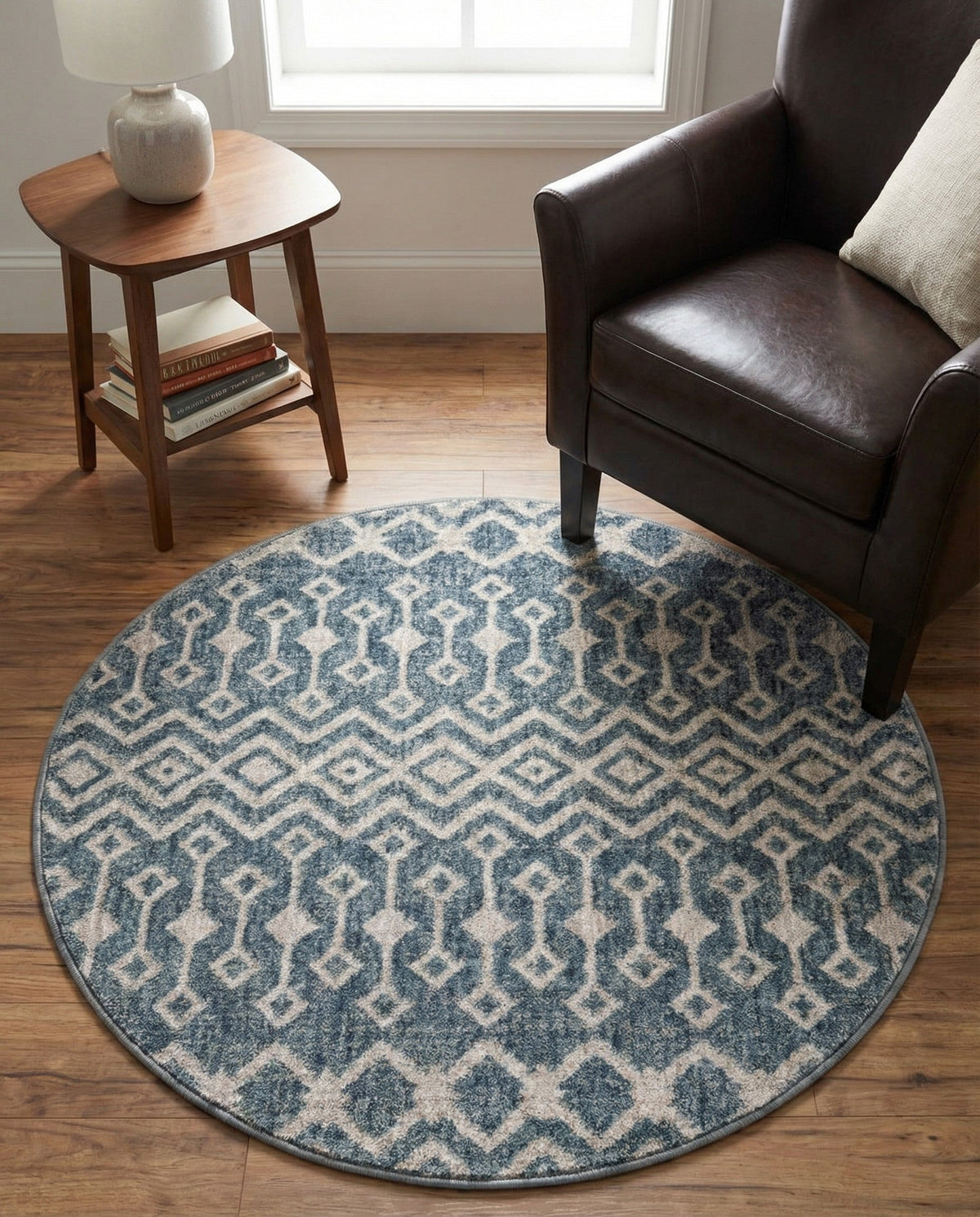 Geo Garden Lattice Collection Area Rug -  Andalusia Round Harbor Blue  lifestyle 212
