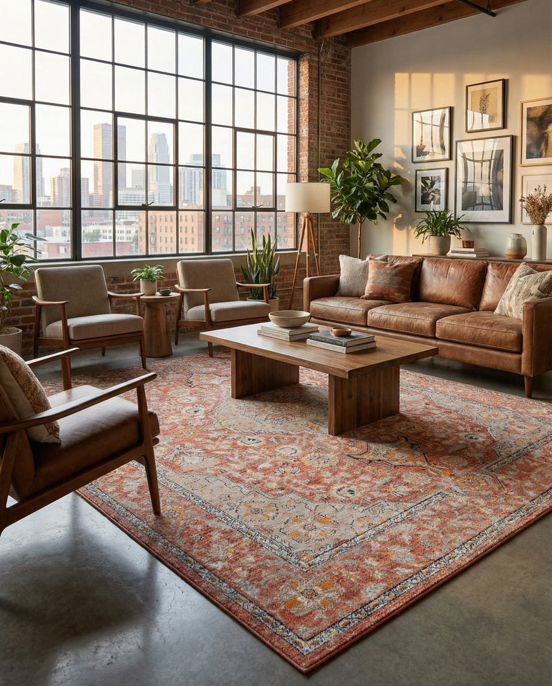 Seville Stripes Collection Area Rug - Cadiz (Brick Red) Rectangle Brick Red  lifestyle 32