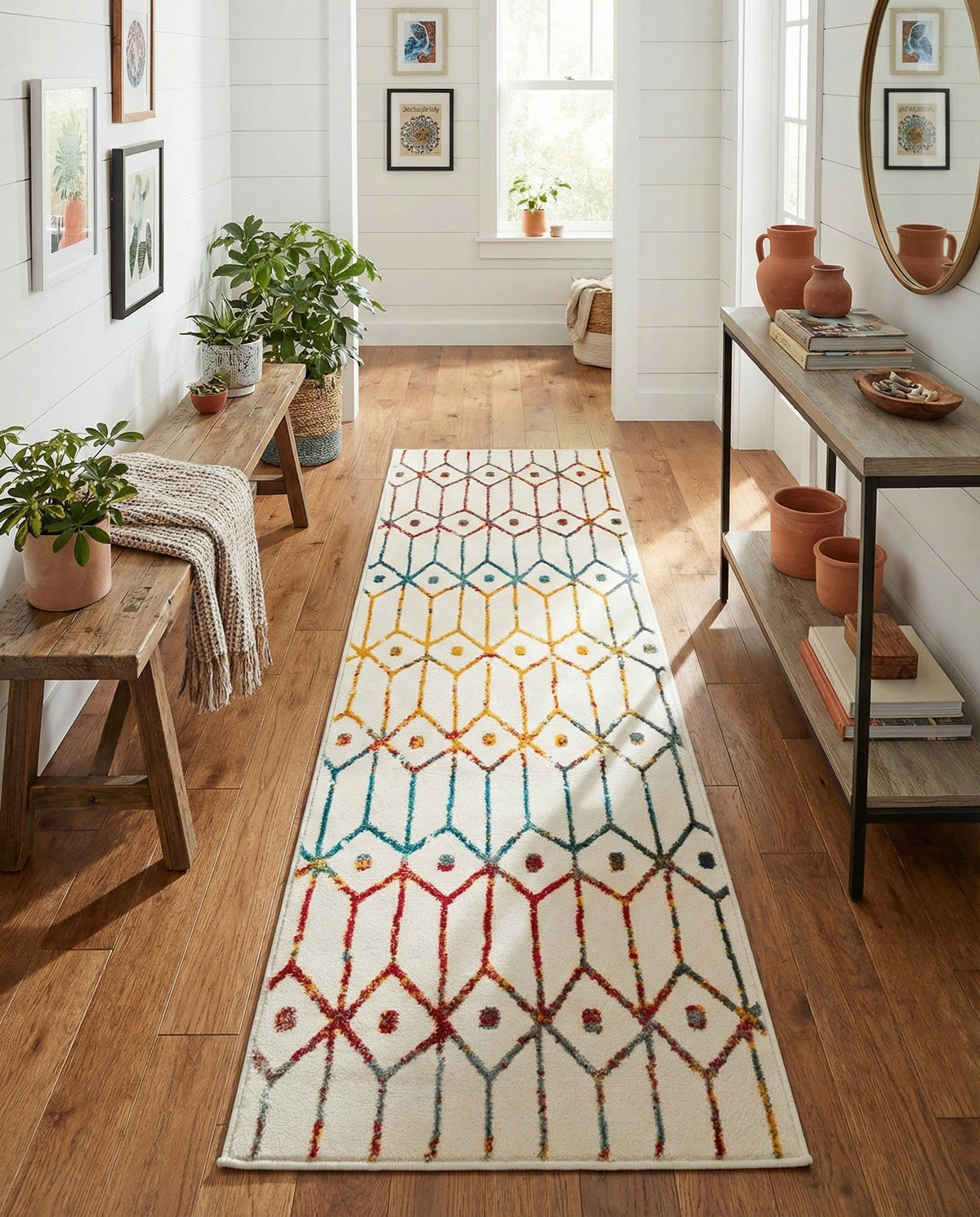 Garden Maze Retreat Collection Area Rug -  Mazeview Runner Multi  lifestyle 125