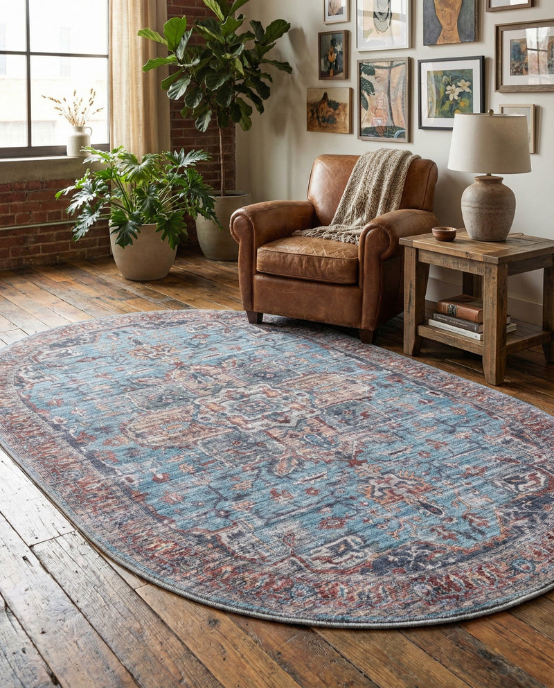 Zahara Oasis Collection Area Rug -  Casablanca Oval Blue  lifestyle 74