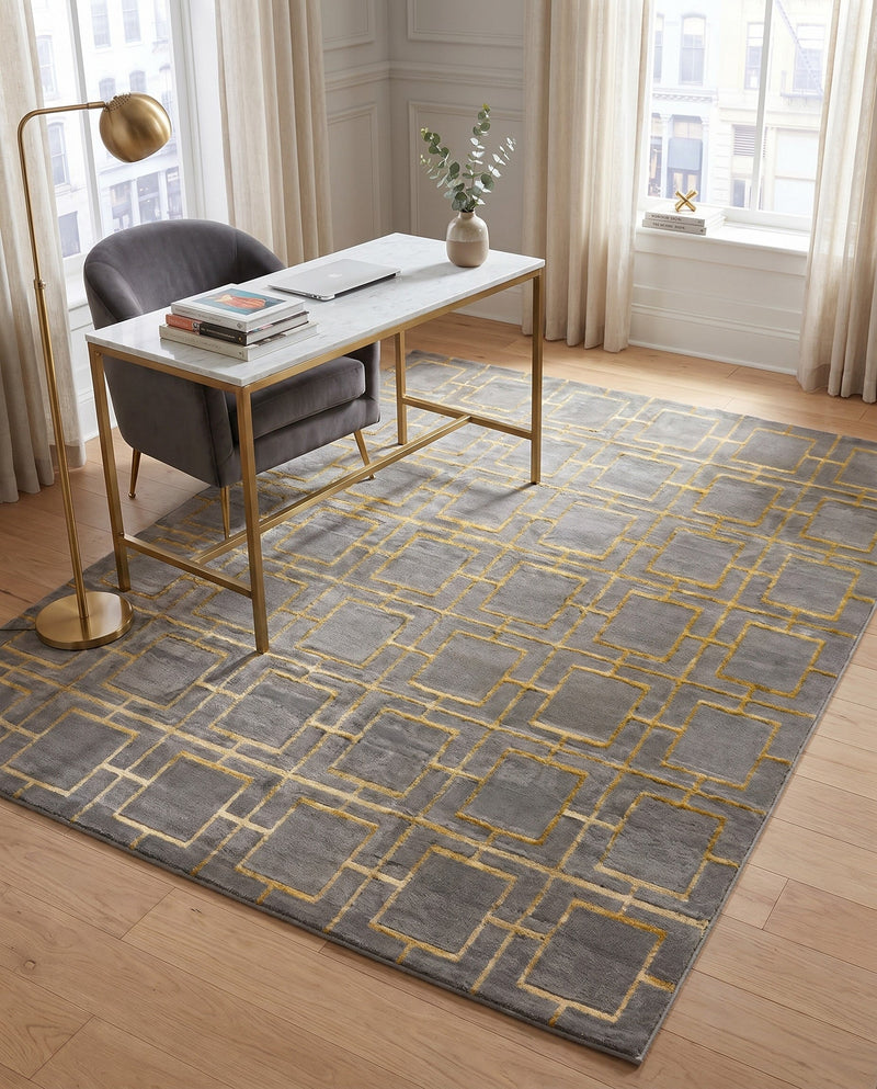Hollywood Luxe Collection Area Rug -  Beverly (Gray Gold) Rectangle Gray Gold  lifestyle 3