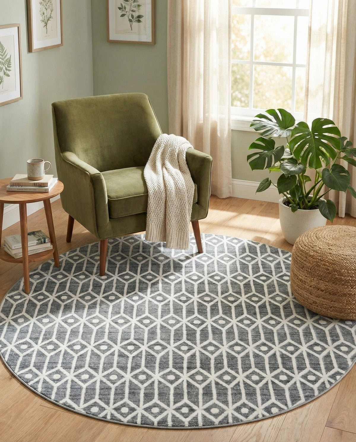 Garden Maze Retreat Collection Area Rug -  Mazeview Round Gray  lifestyle 68