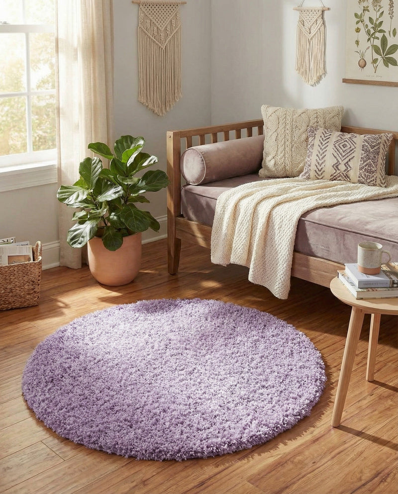 Plush Oasis Collection Area Rug - Serenity (Lilac) Round Lilac  lifestyle 59