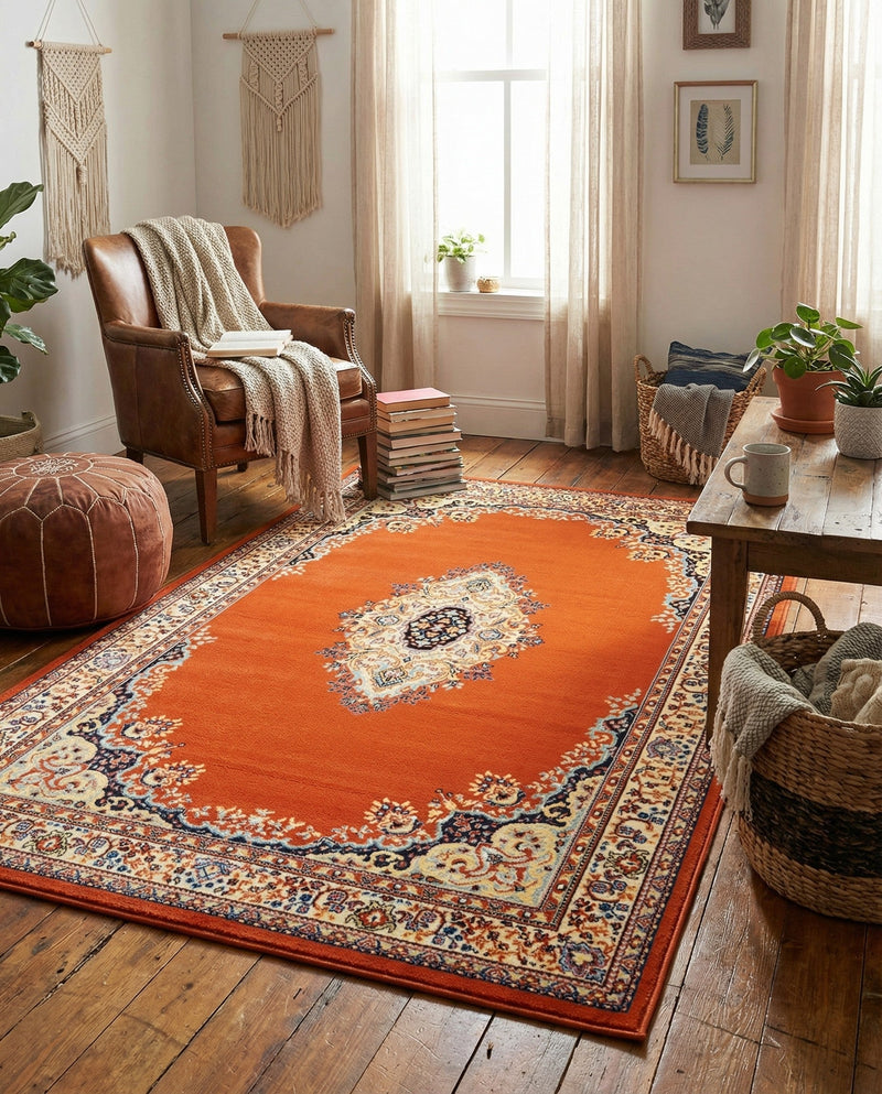Tabriz Tapestry Collection Area Rug - Azerbaijan (Terracotta) Rectangle Terracotta  lifestyle 12