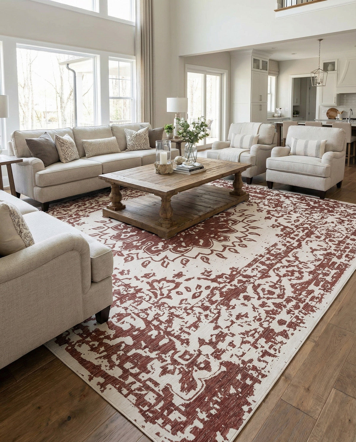 Patio Heritage Collection Area Rug -  Lafayette (Rust Red) Square Rust Red  lifestyle 81