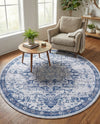 Baroque Era Collection Area Rug - Versailles (Gray Blue) Round Gray Blue  lifestyle 37