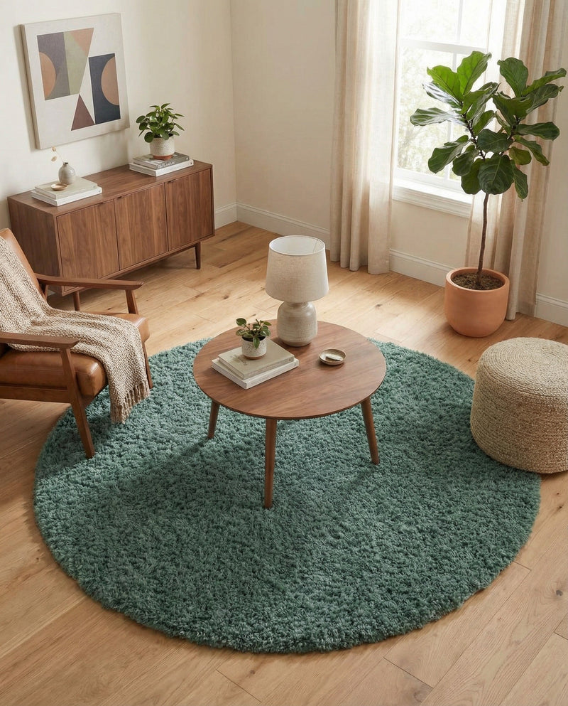 Eternal Plush Oasis Collection Area Rug -  Tranquility (Forest Green) Round Forest Green  lifestyle 76