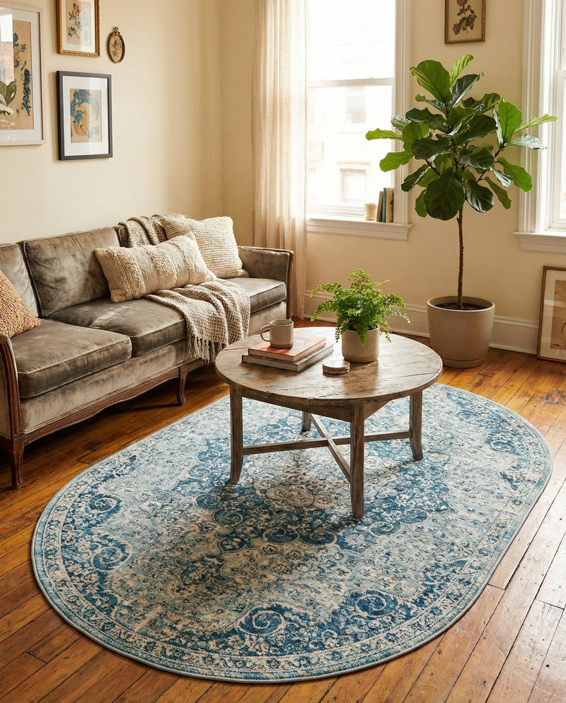 Coastal Haven Collection Area Rug - Seabreeze (Navy Blue) Oval Navy Blue  lifestyle 77