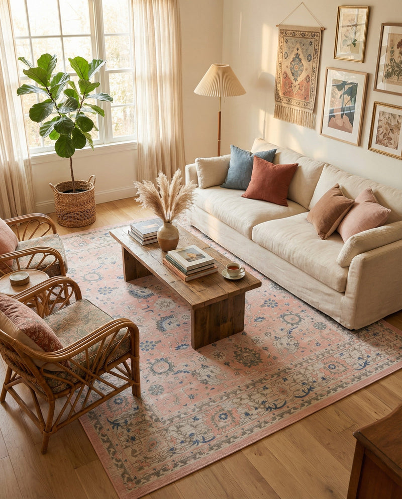 Savannah Series Collection Area Rug -  Beaufort Rectangle Powder Pink  lifestyle 11