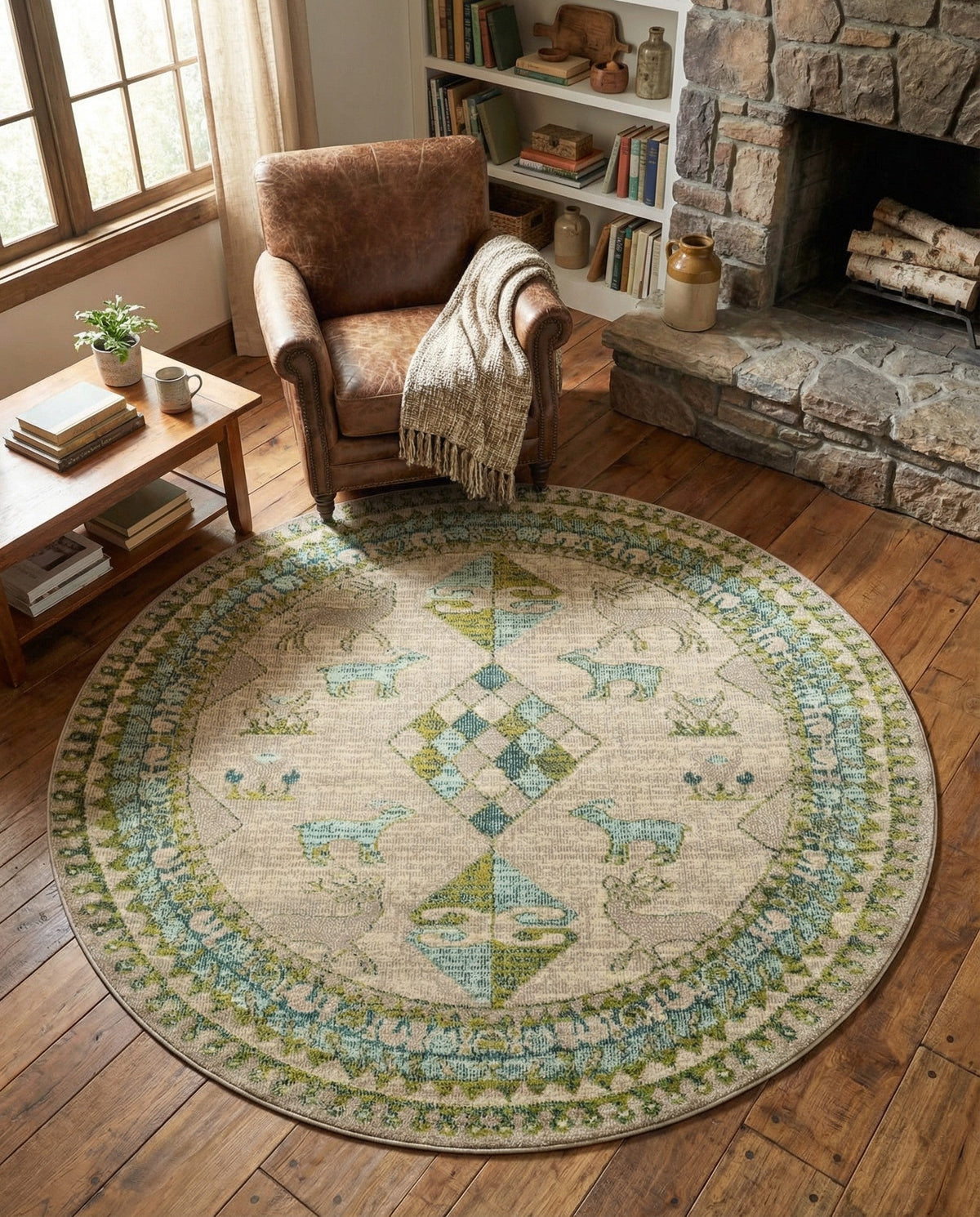Sedona Vista Collection Area Rug -  Nolina Round Green  lifestyle 105