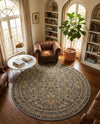 Isfahan Elegance Collection Area Rug - Naghsh-e Jahan (Gray) Round Gray  lifestyle 33