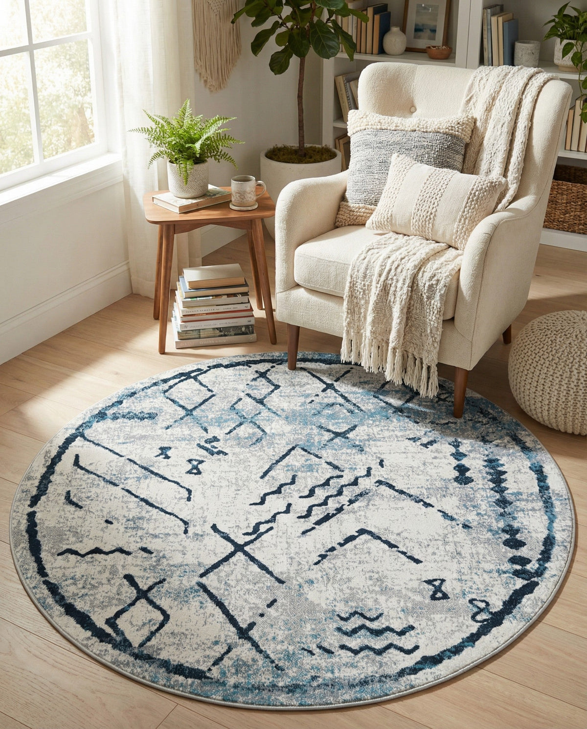 Aegean Elegance Washables Collection Area Rug - Santorini Round Ivory Gray  lifestyle 161