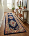Tabriz Tapestry Collection Area Rug - Azerbaijan (Navy Blue) Runner Navy Blue  lifestyle 47