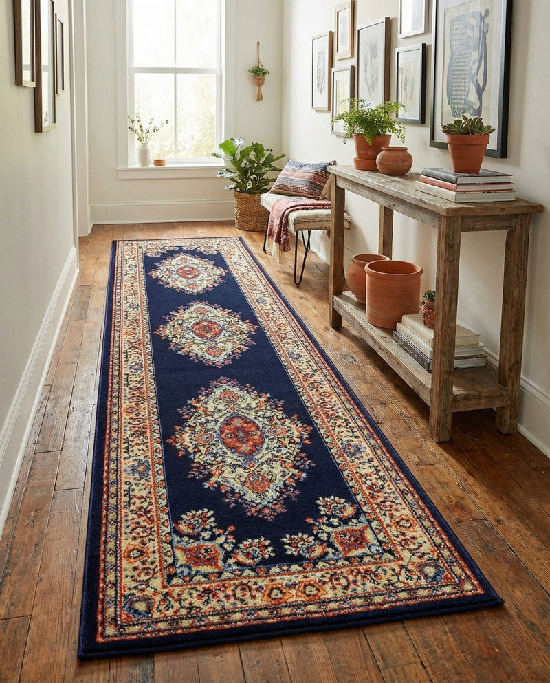 Tabriz Tapestry Collection Area Rug - Azerbaijan (Navy Blue) Runner Navy Blue  lifestyle 47