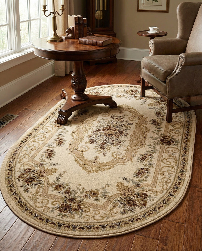 Versailles Elegance Collection Area Rug -  Louveciennes (Cream) Oval Cream  lifestyle 91