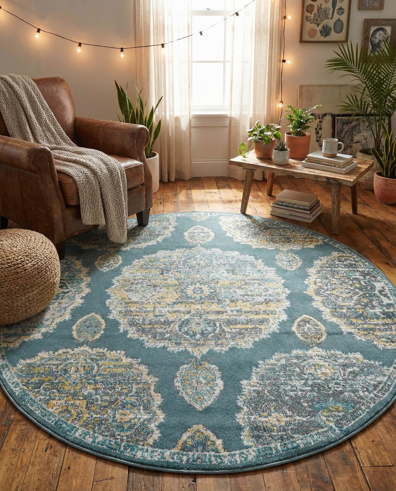 Arcadia Rugs Collection Area Rug -  Atlantis (Gray and Blue) Round Gray and Blue  lifestyle 52