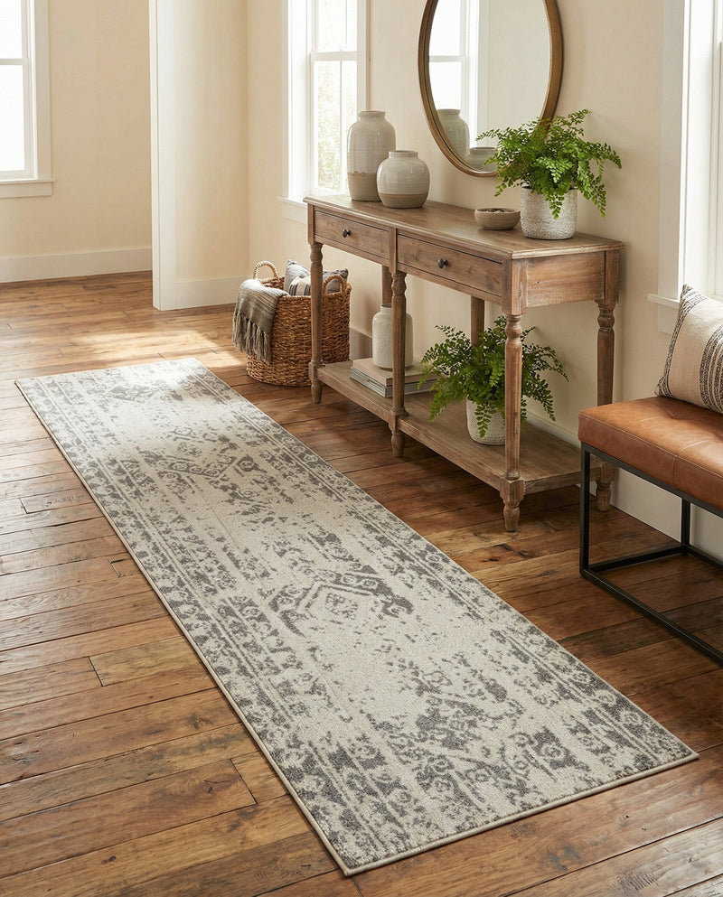 Brighton Stripes Collection Area Rug - Sussex (Gray and Ivory) Runner Gray and Ivory  lifestyle 67