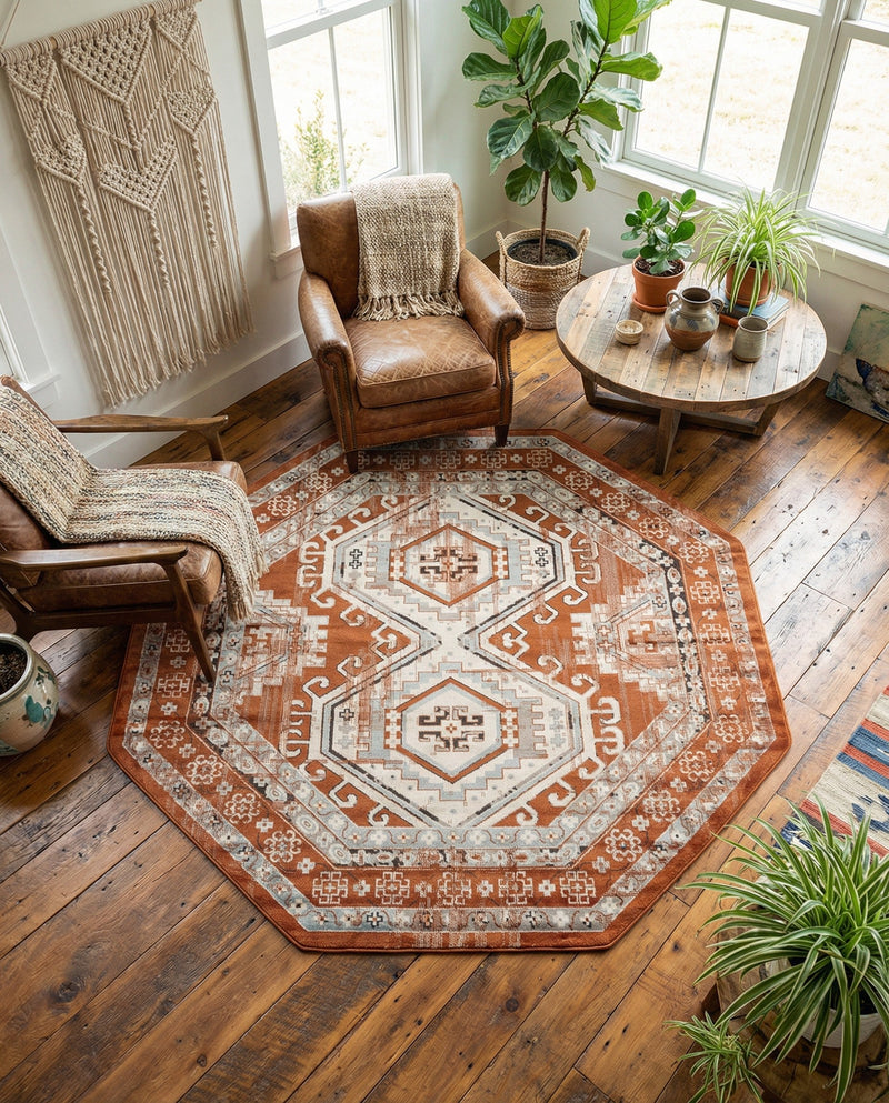 Savannah Elegance Collection Area Rug -  Tybee (Terracotta) Octagon Terracotta  lifestyle 56