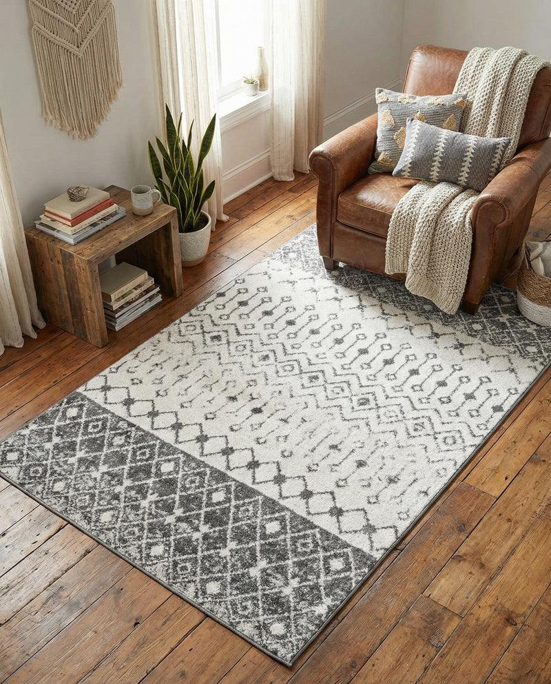 Mediterranean Lattice Collection Area Rug -  Casablanca (Ivory and Gray) Rectangle Ivory and Gray  lifestyle 13