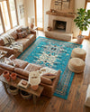 Tabriz Tapestries Collection Area Rug - Azerbaijan (Turquoise) Rectangle Turquoise  lifestyle 21