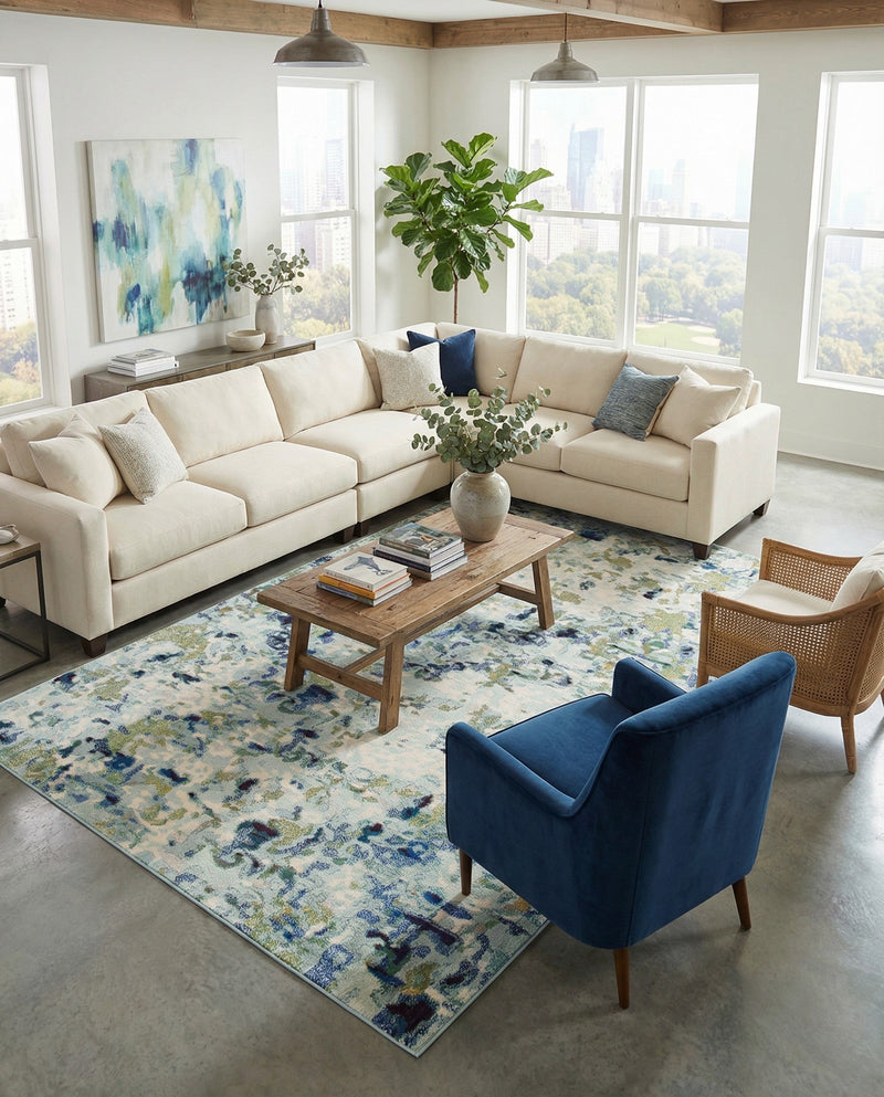 Chromatic Oasis Collection Area Rug -  Lagoon Rectangle Light Blue  lifestyle 27