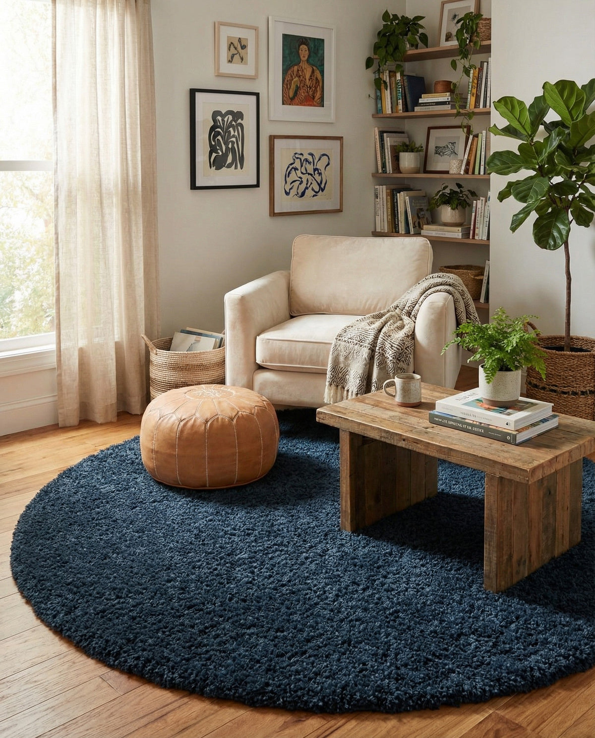 Eternal Plush Oasis Collection Area Rug -  Tranquility (Cobalt) Round Cobalt  lifestyle 62