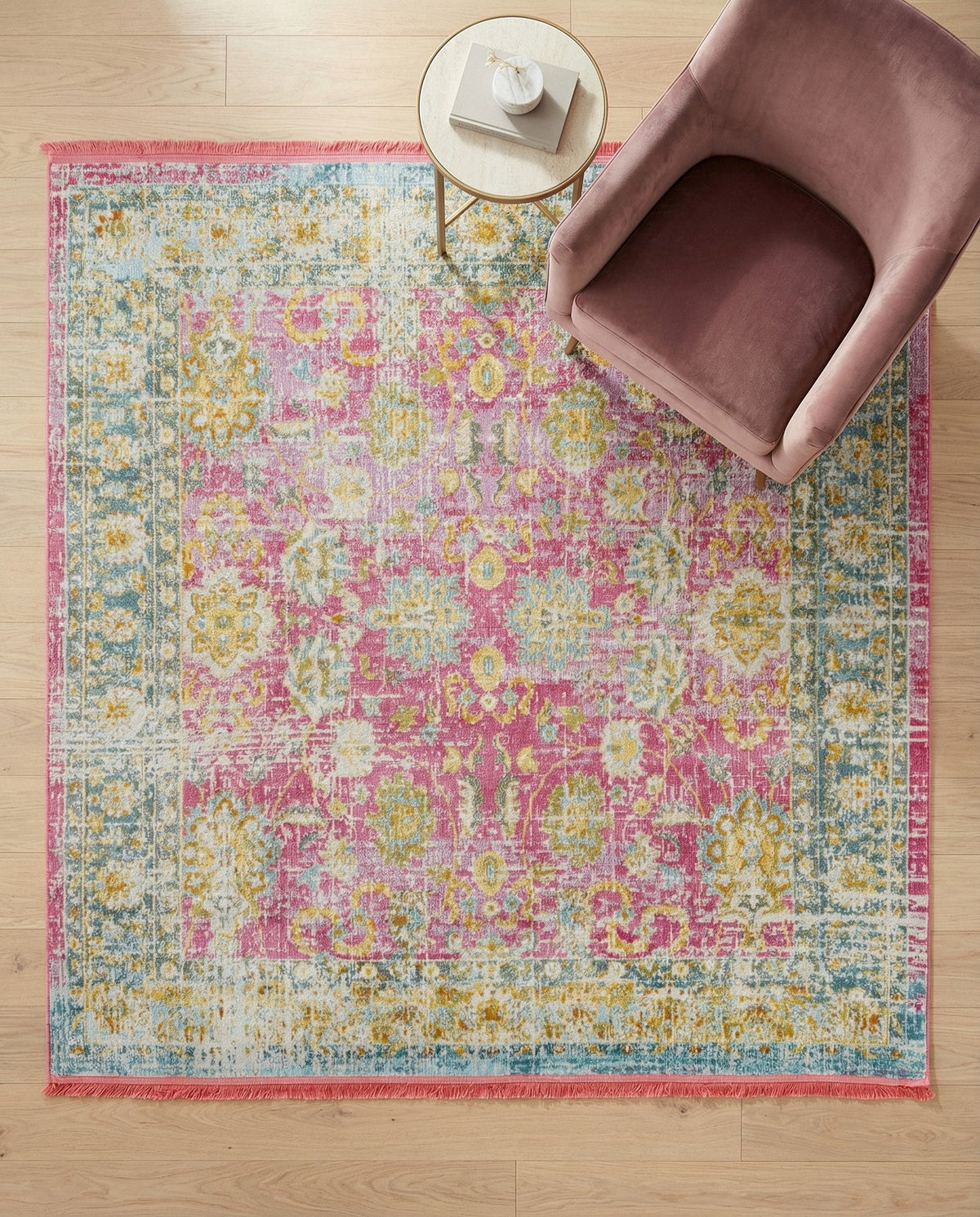 Arcadia Rugs Collection Area Rug -  Shangri-La Square Pink  lifestyle 72