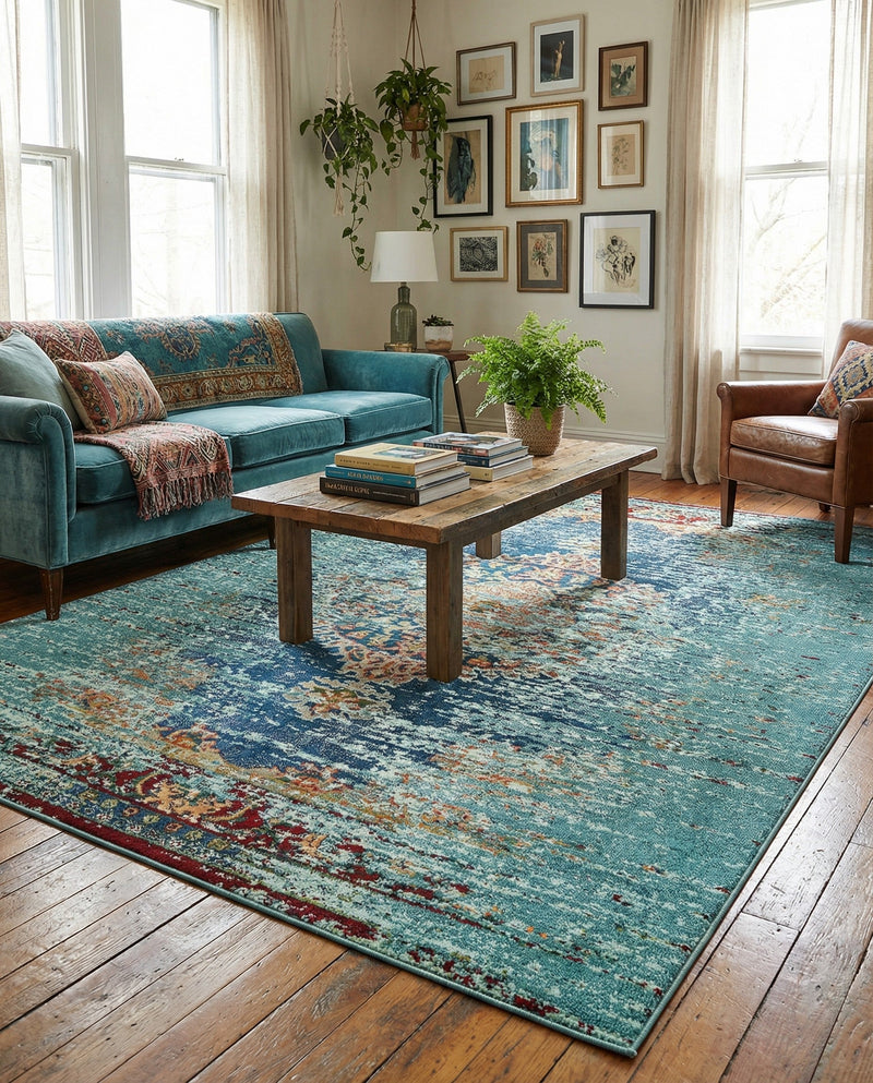 Venetian Tapestry Collection Area Rug -  Giudecca Rectangle Turquoise  lifestyle 29
