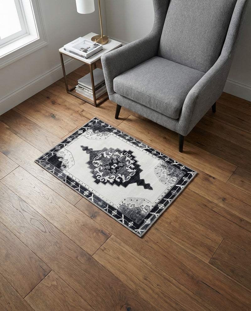 Heritage Elegance Collection Area Rug -  Winterthur (Black and White) Rectangle Black and White  lifestyle 8