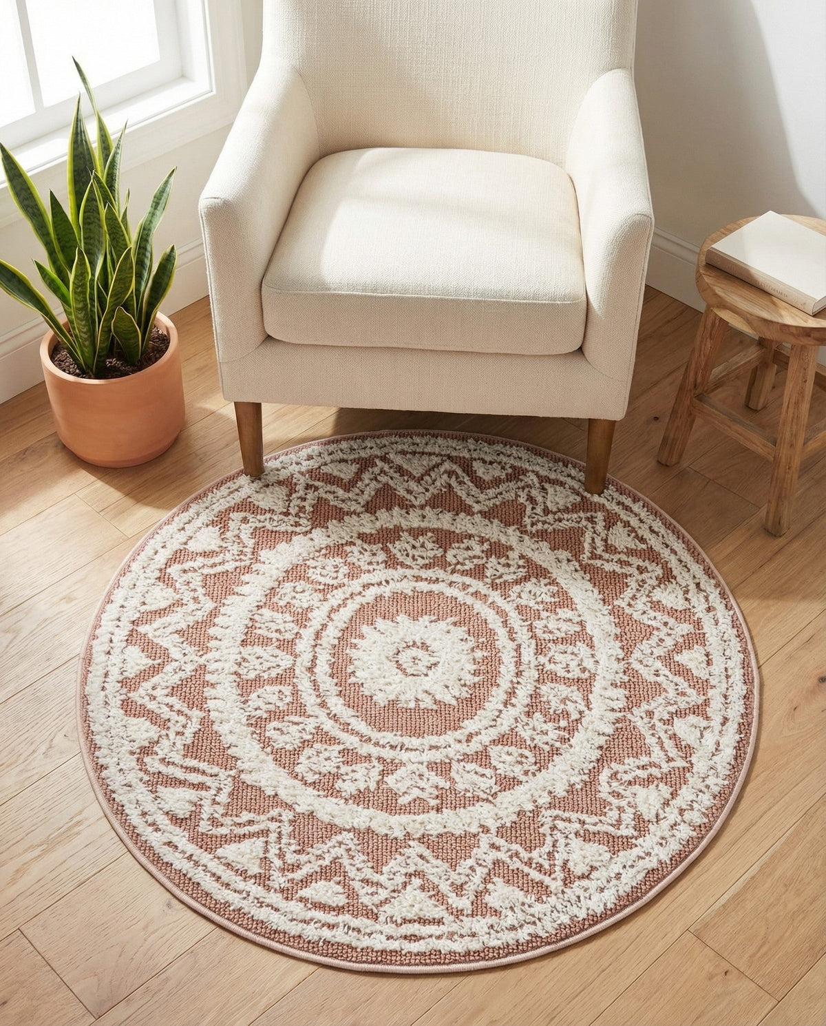 Sahara Chic Collection Area Rug -  Tangier Round Pink  lifestyle 196
