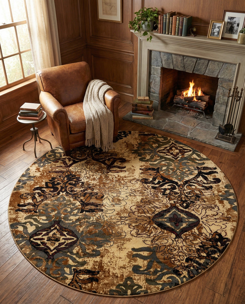 Bistro Lounge Collection Area Rug -  Piccolo Round Beige  lifestyle 44