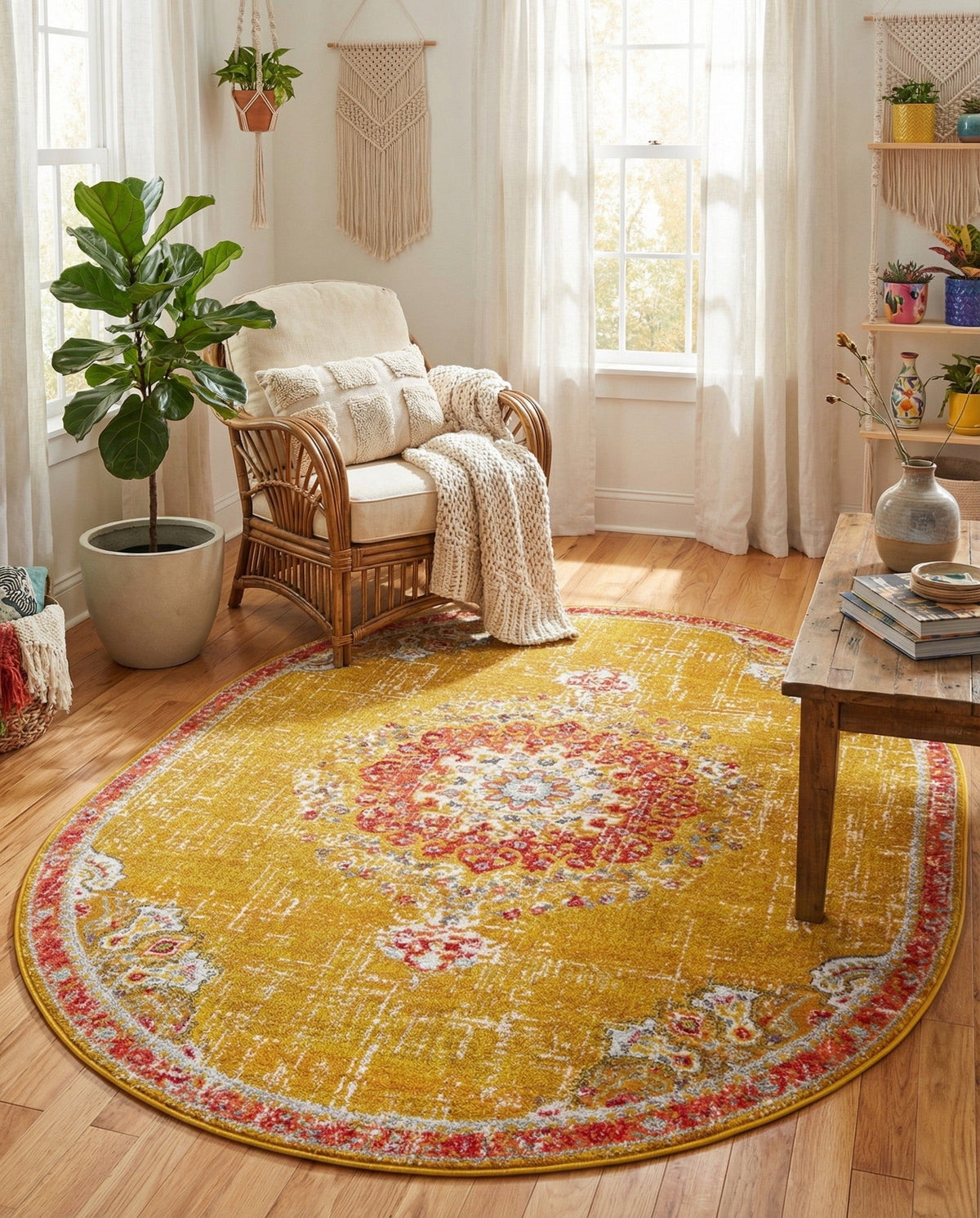 Brighton Terrace Collection Area Rug - Hove (Gold) Oval Gold  lifestyle 64