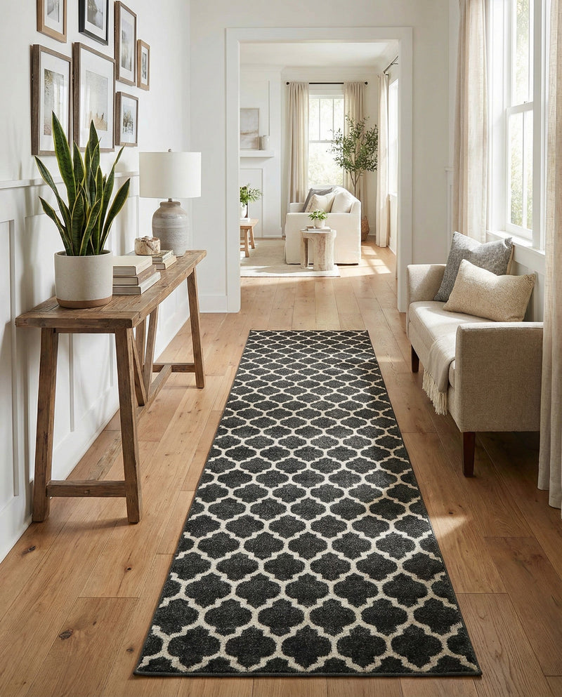 Lattice Gardens Collection Area Rug -  Bloomfield (Black) Runner Black  lifestyle 55