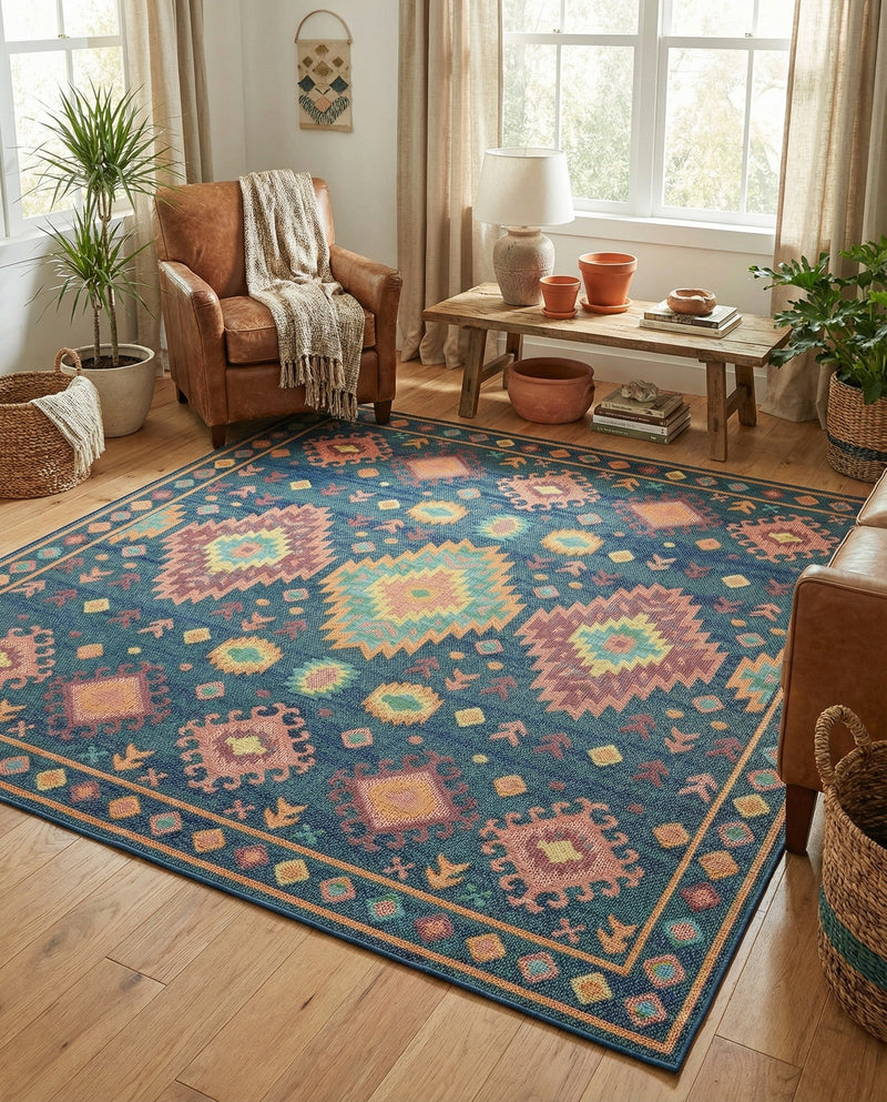 Coastal Terrace Collection Area Rug -  Dunes Square Navy Blue  lifestyle 33