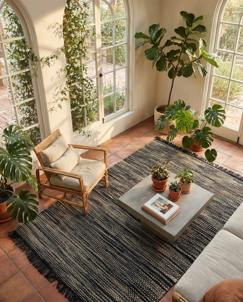 Savannah Jute Collection Area Rug - Nantucket Rectangle Navy Blue and Ivory  lifestyle 35