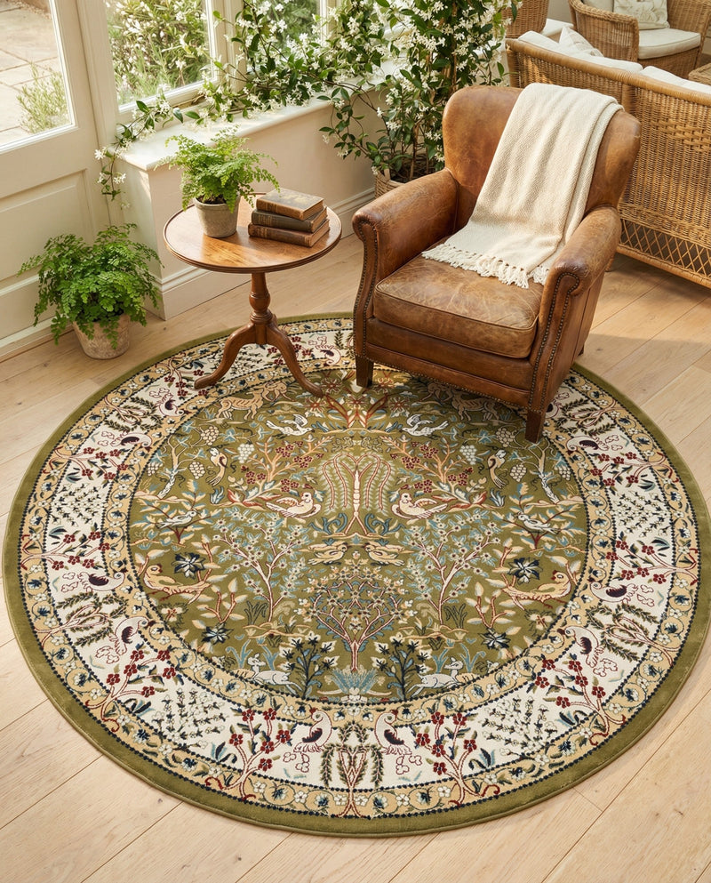 Persian Elegance Collection Area Rug -  Kerman (Green) Round Green  lifestyle 93