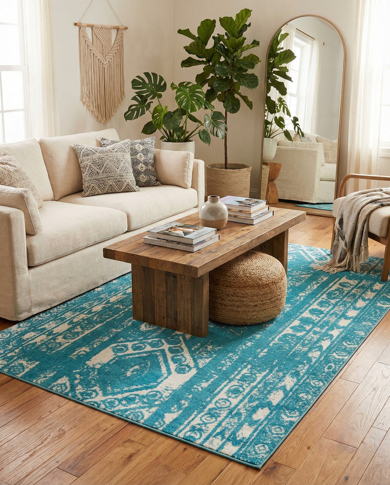 Brighton Stripes Collection Area Rug - Sussex (Turquoise) Rectangle Turquoise  lifestyle 16