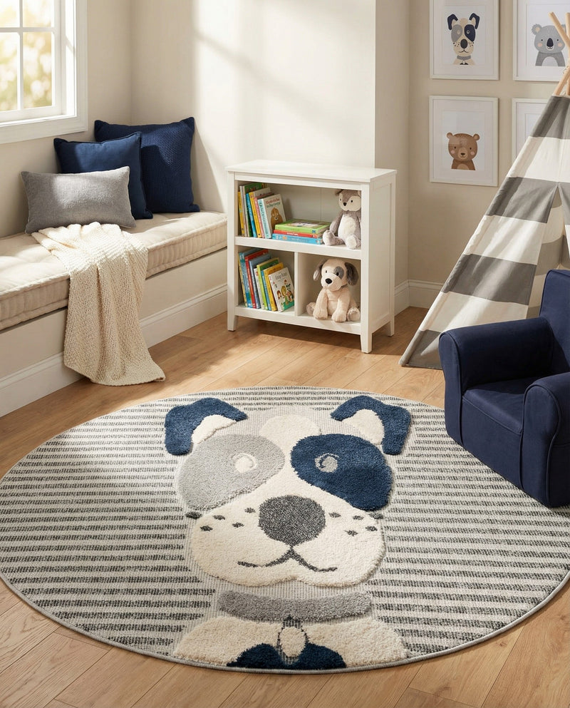 Wonder Tykes Collection Area Rug -  Magicgrove Round Blue and Gray  lifestyle 53