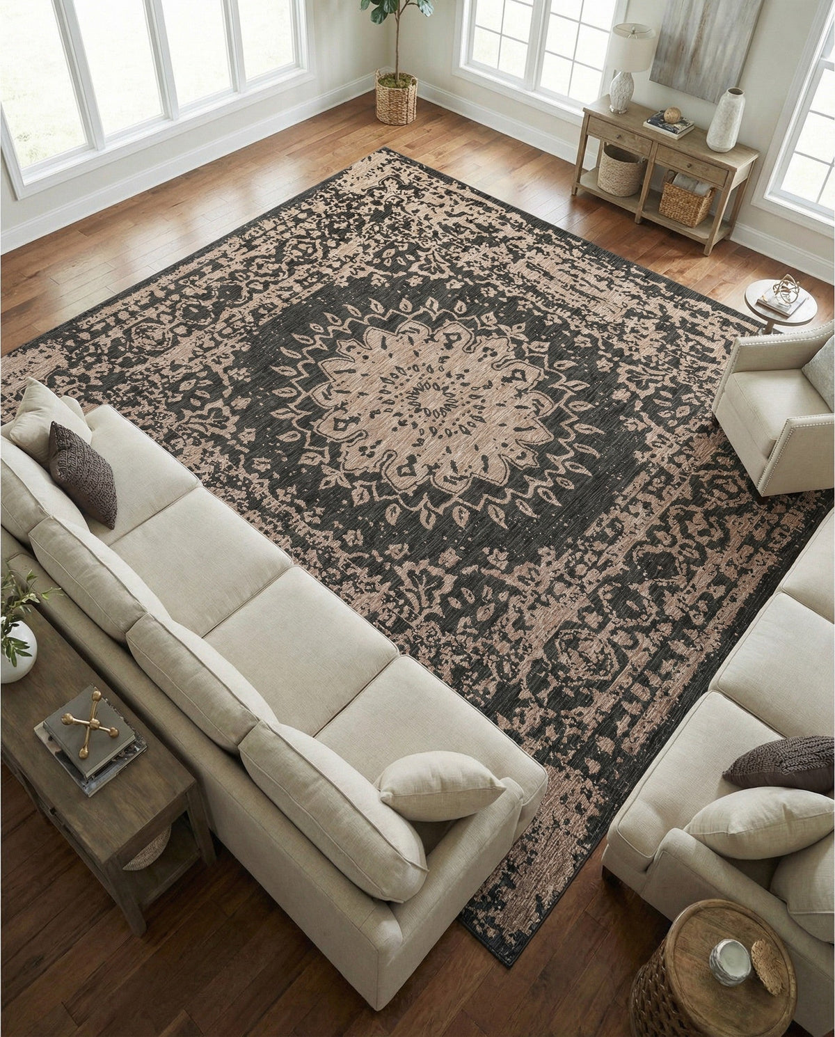 Patio Heritage Collection Area Rug -  Lafayette (Black) Square Black  lifestyle 93