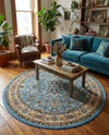Isfahan Elegance Collection Area Rug - Naghsh-e Jahan (Light Blue) Round Light Blue  lifestyle 48
