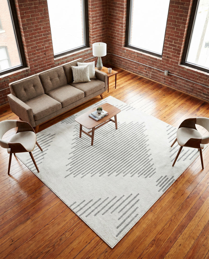 Seychelles Stripes Collection Area Rug - Mahe (Ivory and Gray) Square Ivory and Gray  lifestyle 24