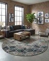 Trellis Mosaic Collection Area Rug - Arborville (Blue Multi) Round Blue Multi  lifestyle 60