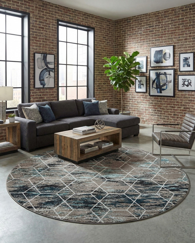 Trellis Mosaic Collection Area Rug - Arborville (Blue Multi) Round Blue Multi  lifestyle 60