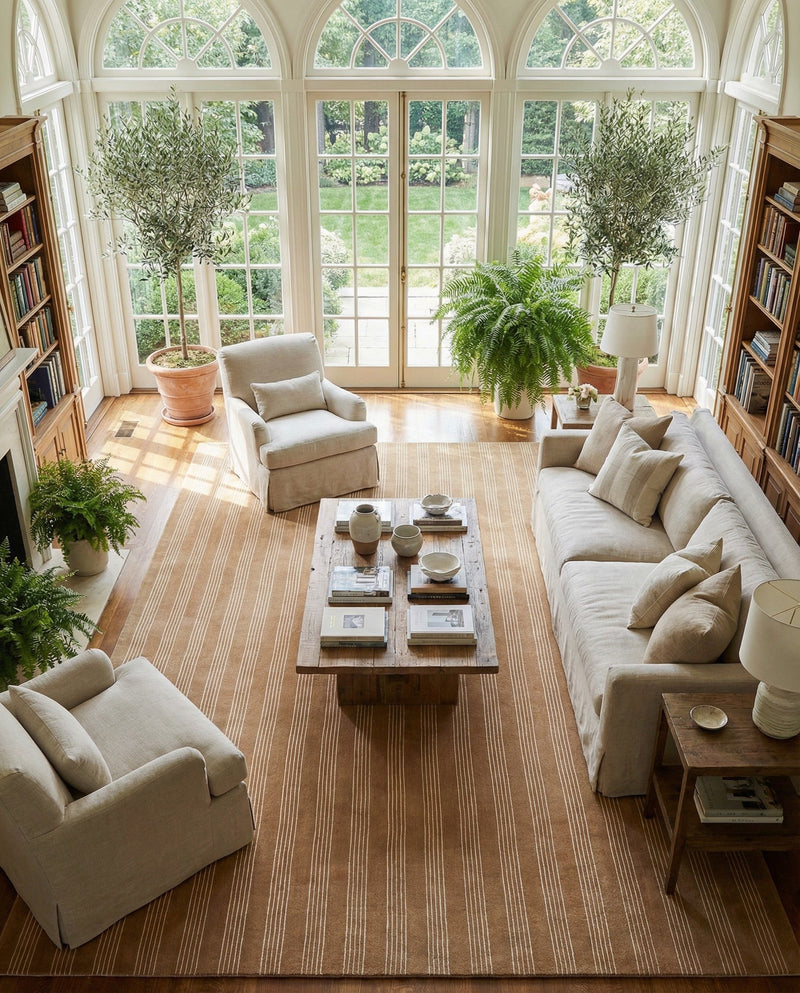 Hampton Stripes Wool Collection Area Rug - Montauk Rectangle Latte Brown  lifestyle 52