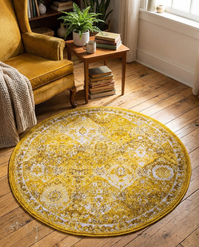 Brighton Terrace Collection Area Rug -  Rottingdean (Yellow) Round Yellow  lifestyle 46