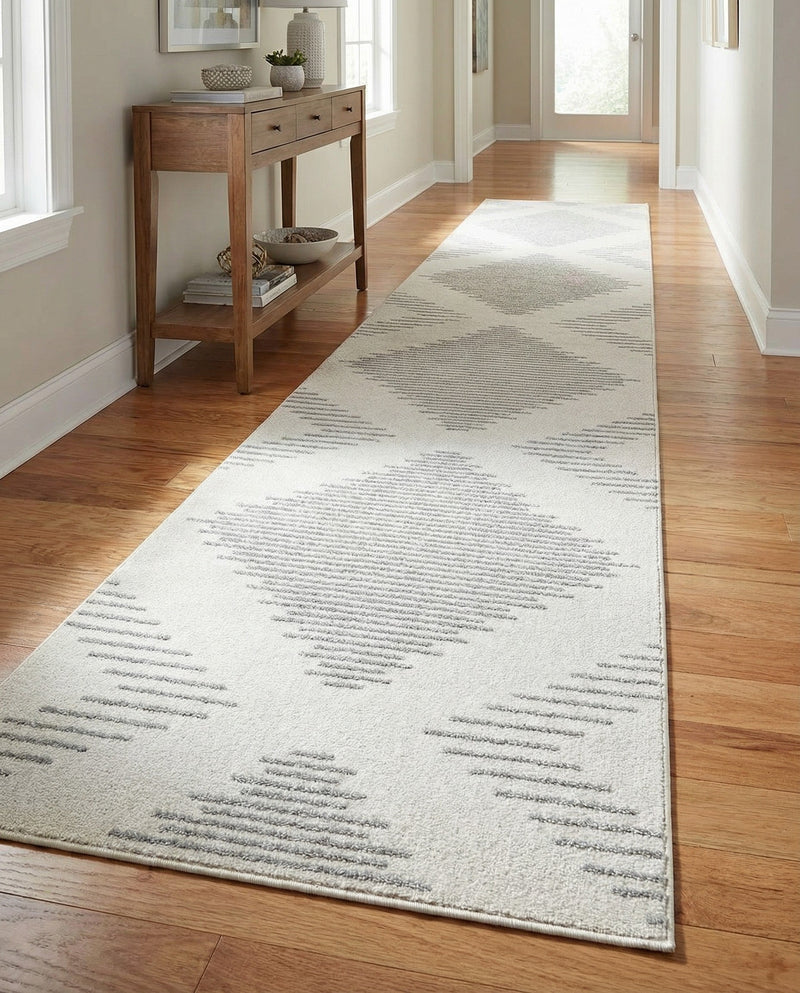 Seychelles Stripes Collection Area Rug - Mahe (Ivory and Gray) Runner Ivory and Gray  lifestyle 35