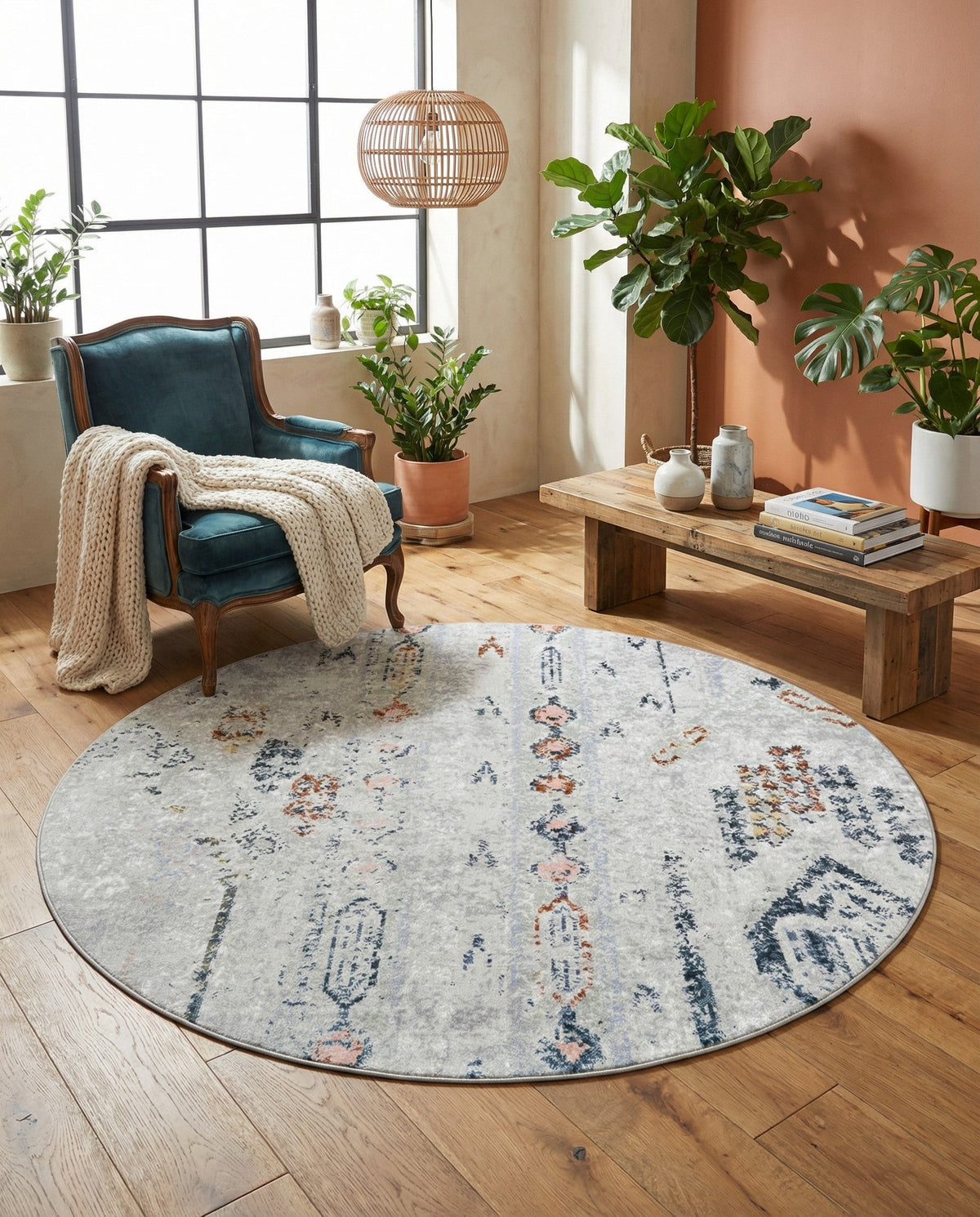 Aegean Elegance Washables Collection Area Rug -  Zakynthos Round Ivory Gray  lifestyle 163