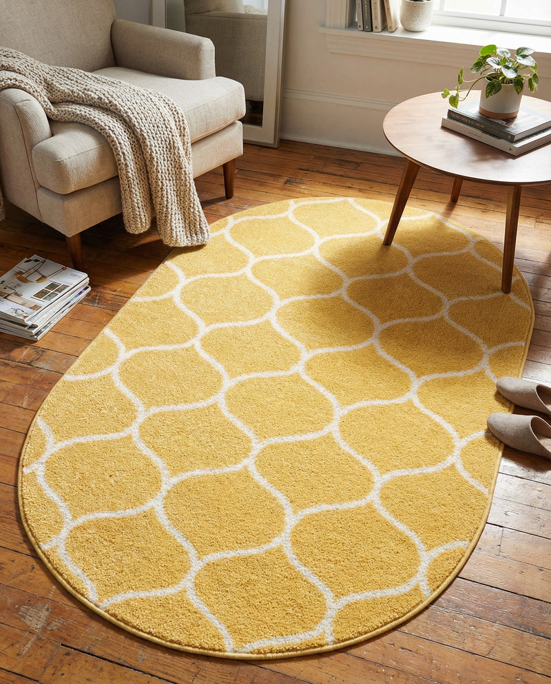 Trellis Mosaic Collection Area Rug -  Pergolatown (Yellow) Oval Yellow  lifestyle 87