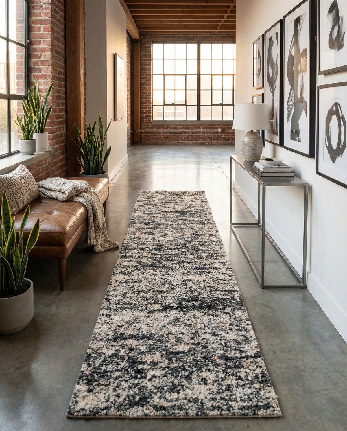 Wellington Luxe Shag Collection Area Rug - Kapiti Runner Salt and Pepper  lifestyle 188
